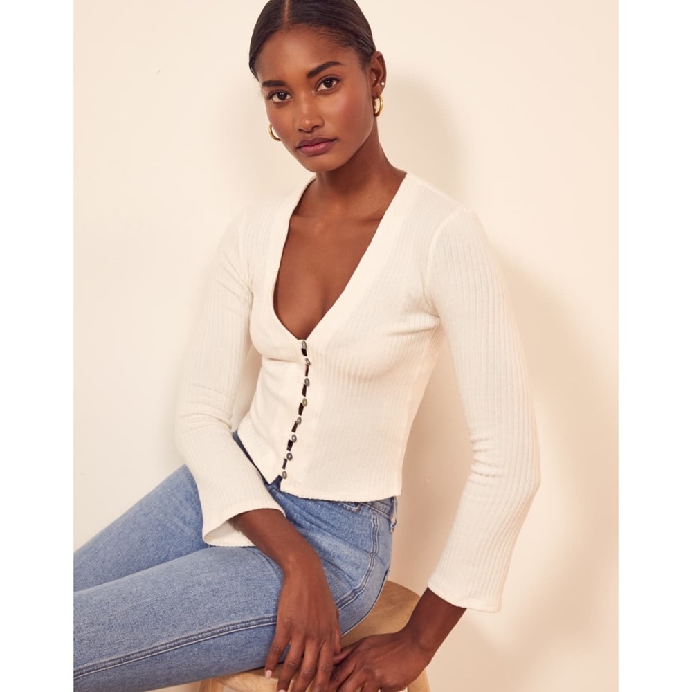 REFORMATION Gellar Top Ivory Size Medium - Picture 3 of 13